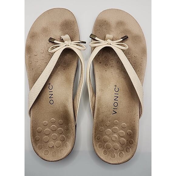 Vionic Bella Sandals Women Size 11 Ivory Flip flop Bowtie Comfort Orthotic - Picture 8 of 10